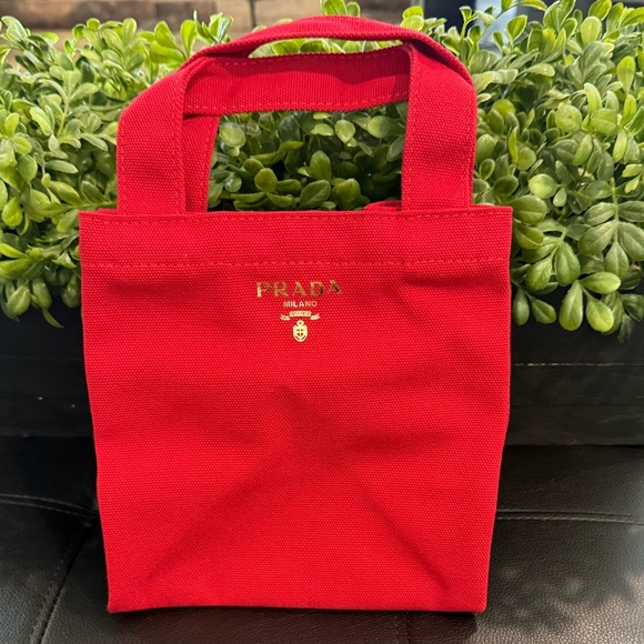 Prada Handbags - Prada Red Canvas Tote Bag (Small Lunch Tote) – VIP/GWP, New